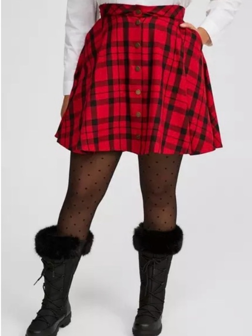 NWT Torrid Red and Black Plaid Button-Front Mini Skirt
